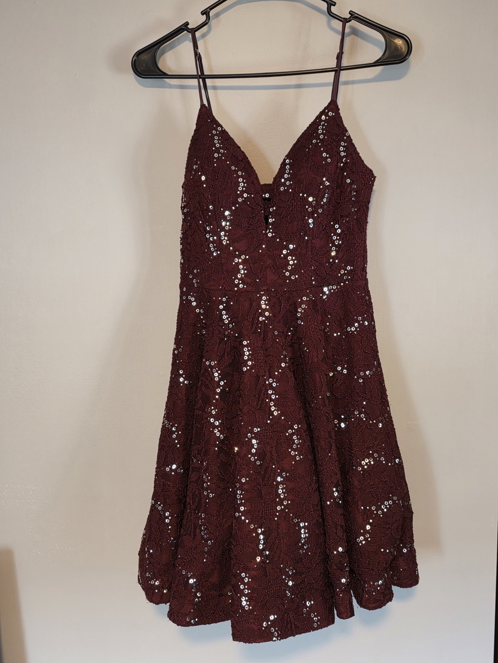 Speechless Burgundy Sequin Lace Mini Dress